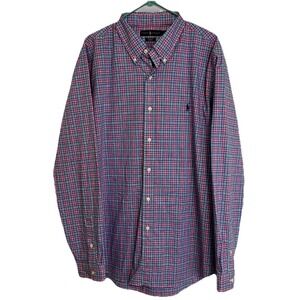Ralph Lauren Mens XXL 100% Cotton Blue Pink Green Plaid Long Sleeve Dress Shirt